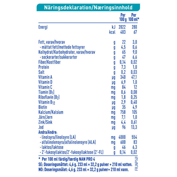 Nestlé NAN PRO 4 mjölkdryck för barn 800g burk nutr