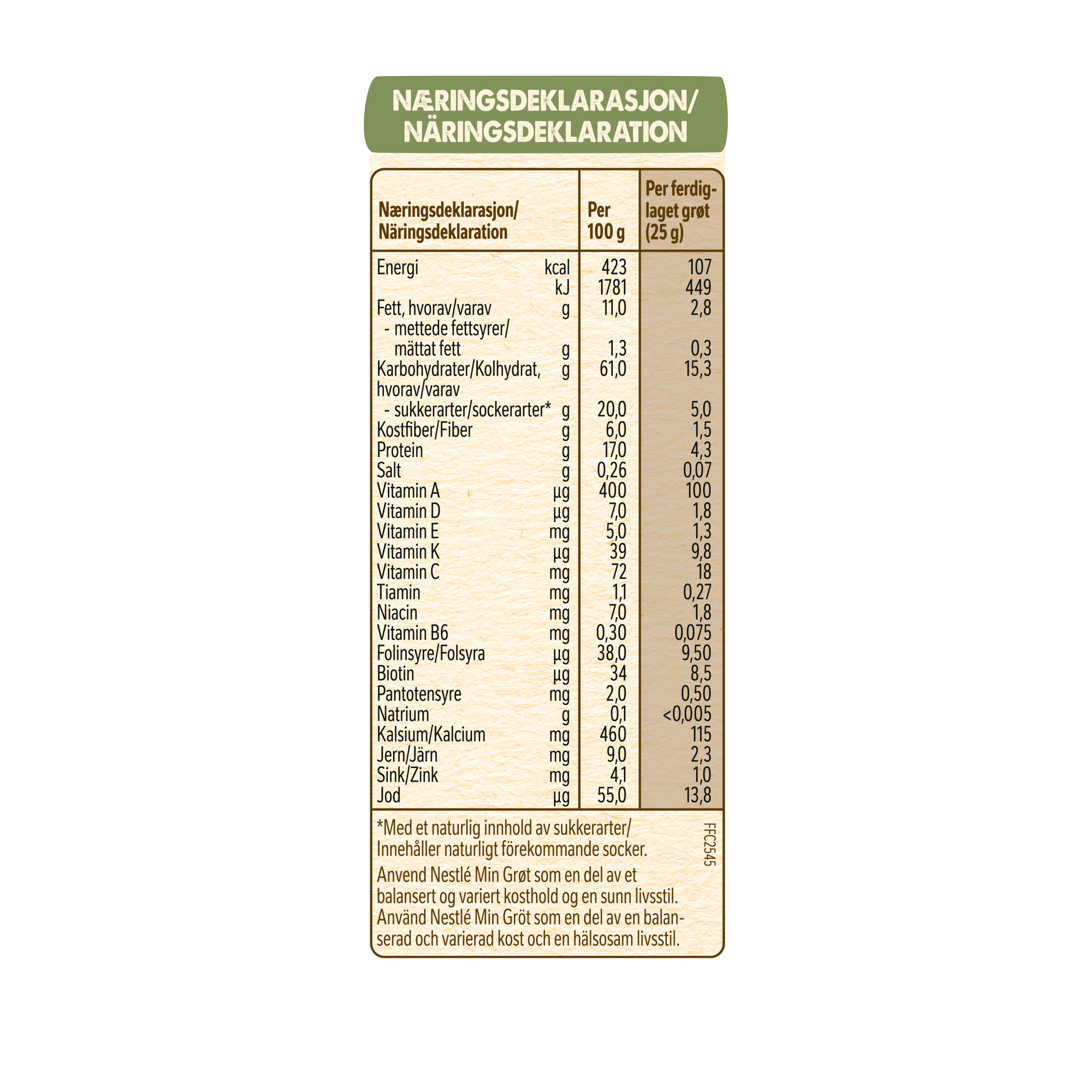 Min Grot Mango Banana næringsdeklamration