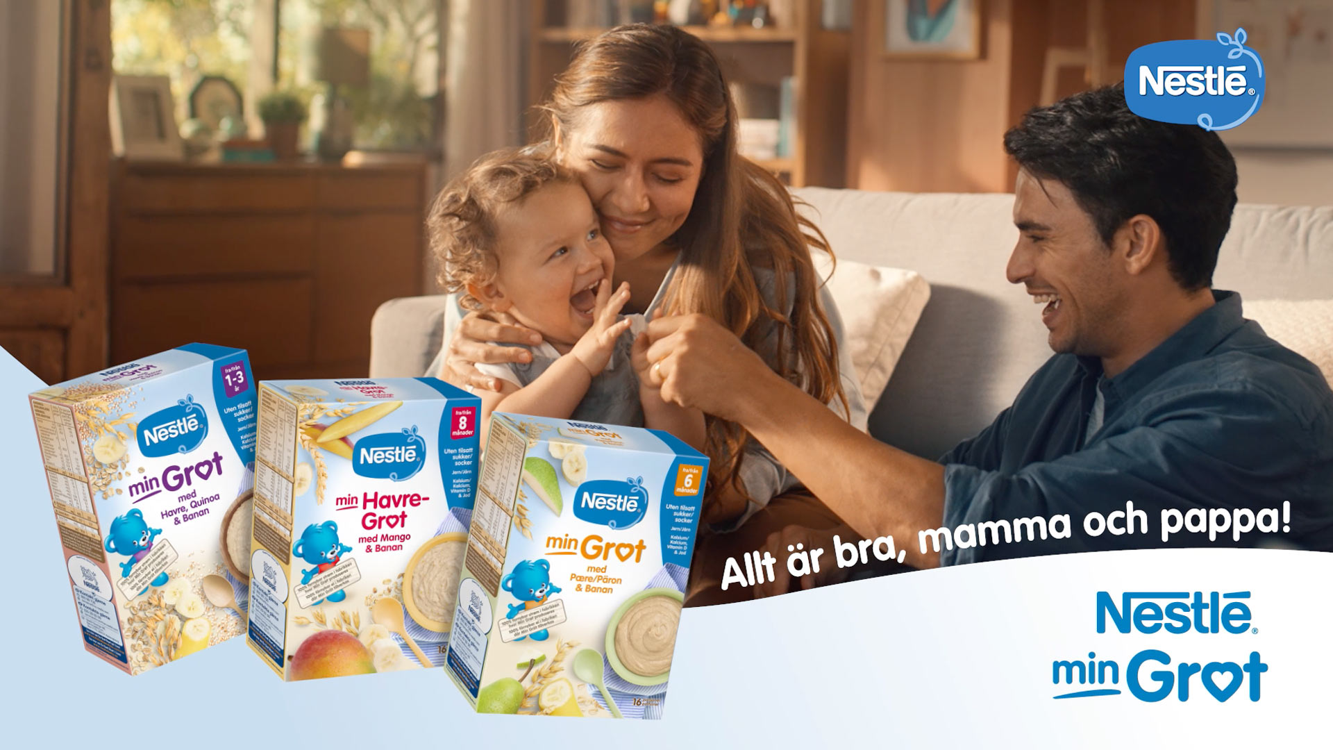 Foto på familj och Nestlé MinGröt