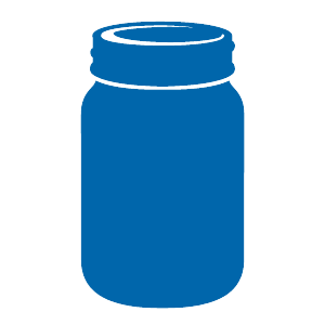 En grafisk bild på en blå burk