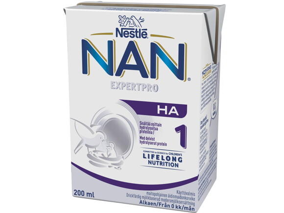 Nestlé NAN PRO 1 färdigblandad 200ml. Modersmjölksersättning för spädbarn från födseln.