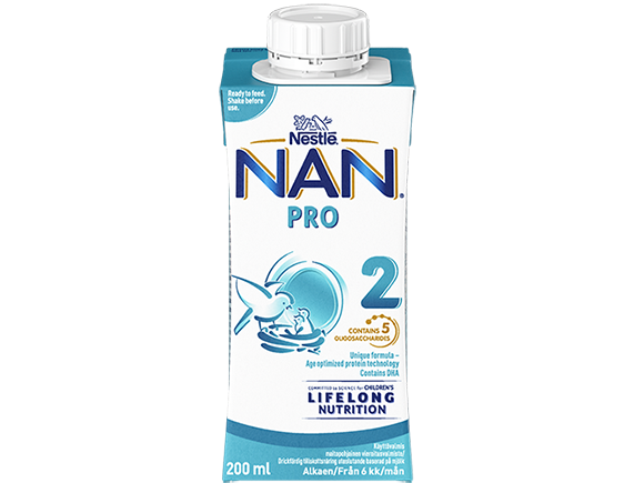Nestlé NAN PRO 2, färdigblandad tillskottsnäring uteslutande baserad på mjölk i 200ml front