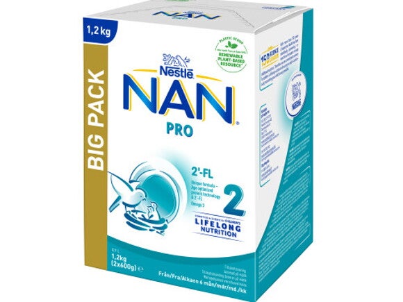 Nestlé NAN PRO 2 - storpack 1,2 kg förpackad i 2 påsar i kartong