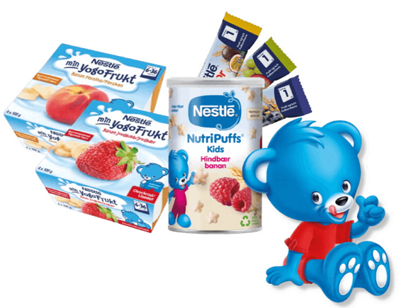 Ruta med Nestlé mellanmål och björnmaskot